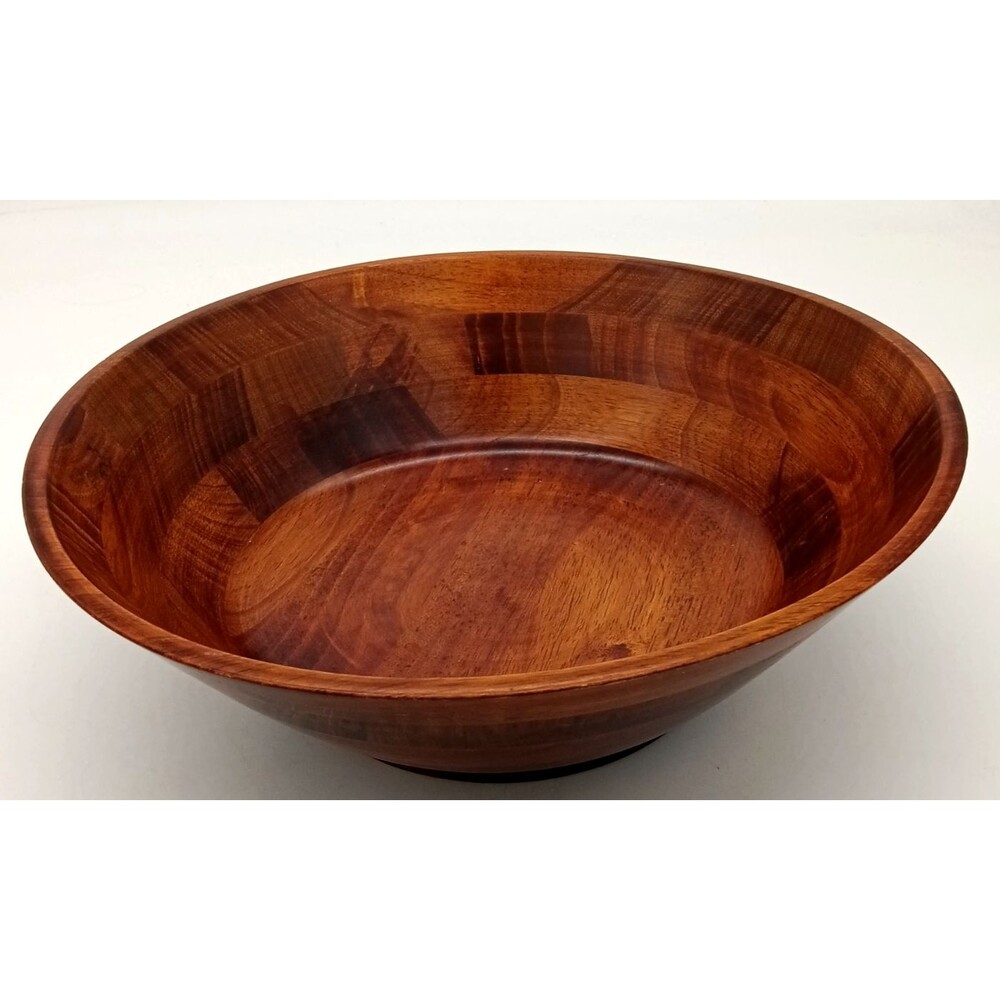 Vintage MCM Handcrafted Cherry Stained Wooden Serving Bowl 12"